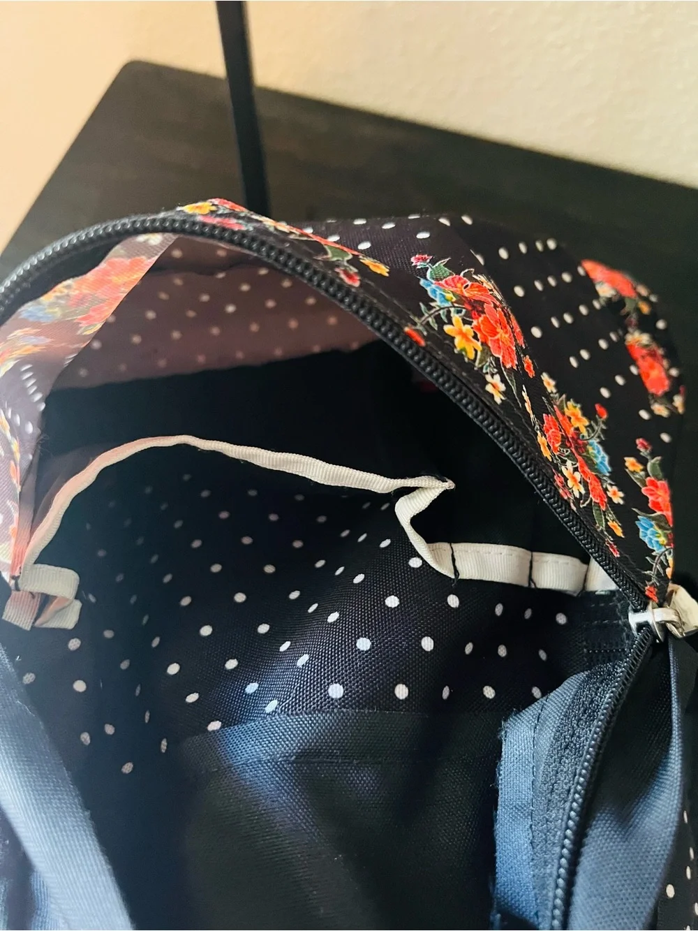 Jansport Superbreak Floral Backpack Black with Red & Pink Floral Accents